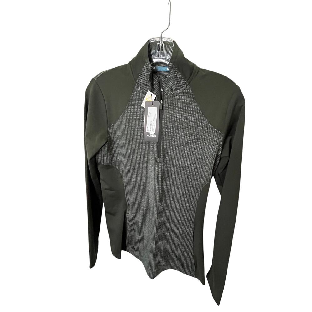 Adidas Golf Womens XS‎ Quarter Zip Pullover Olive Green Textured UPF Jacket NEW